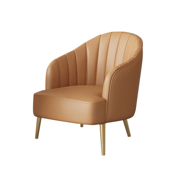 Modern Sewn Pillow Back 4 Legs Chair Upholstered Recessed Arms Chair