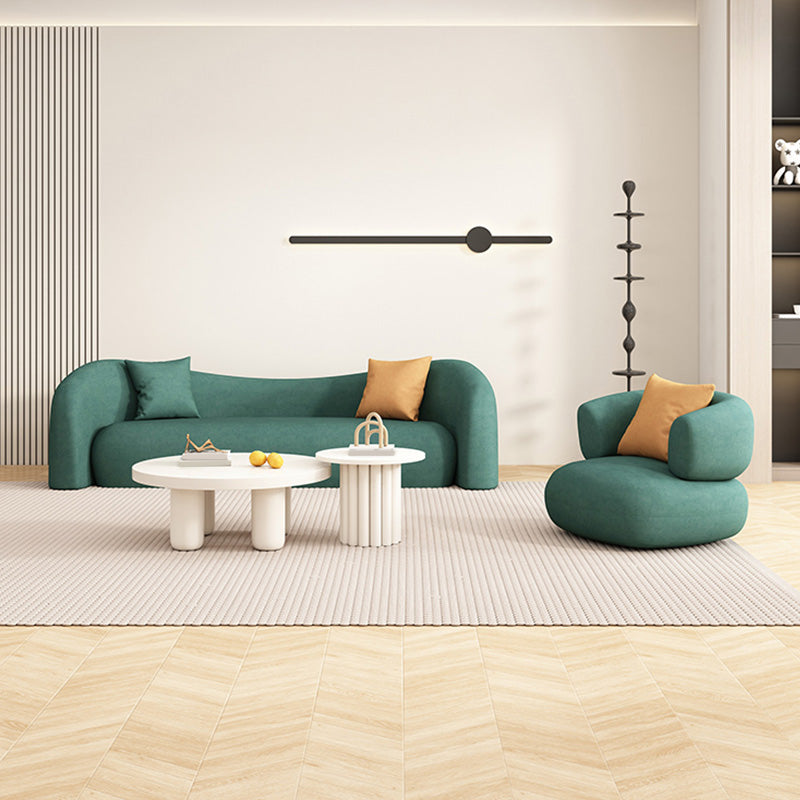 33" Wide Contemporary Sofa Green Leather Pillows Stationary Seating