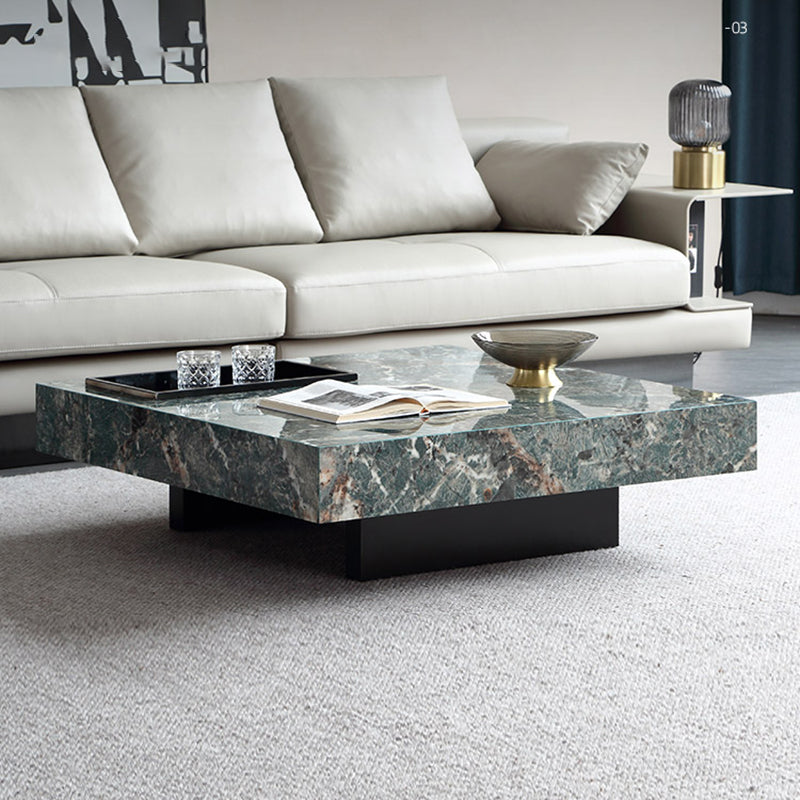 Glam Square Slate Coffee Table Stainless Steel Sled Cocktail Table