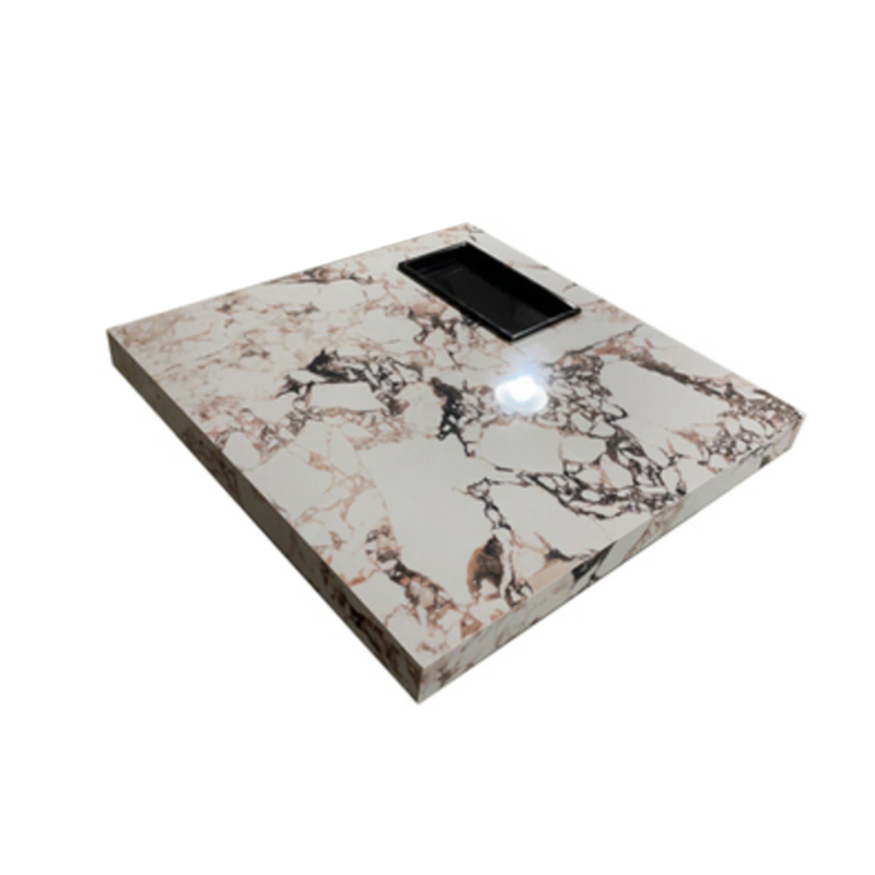 Glam Square Slate Coffee Table Stainless Steel Sled Cocktail Table