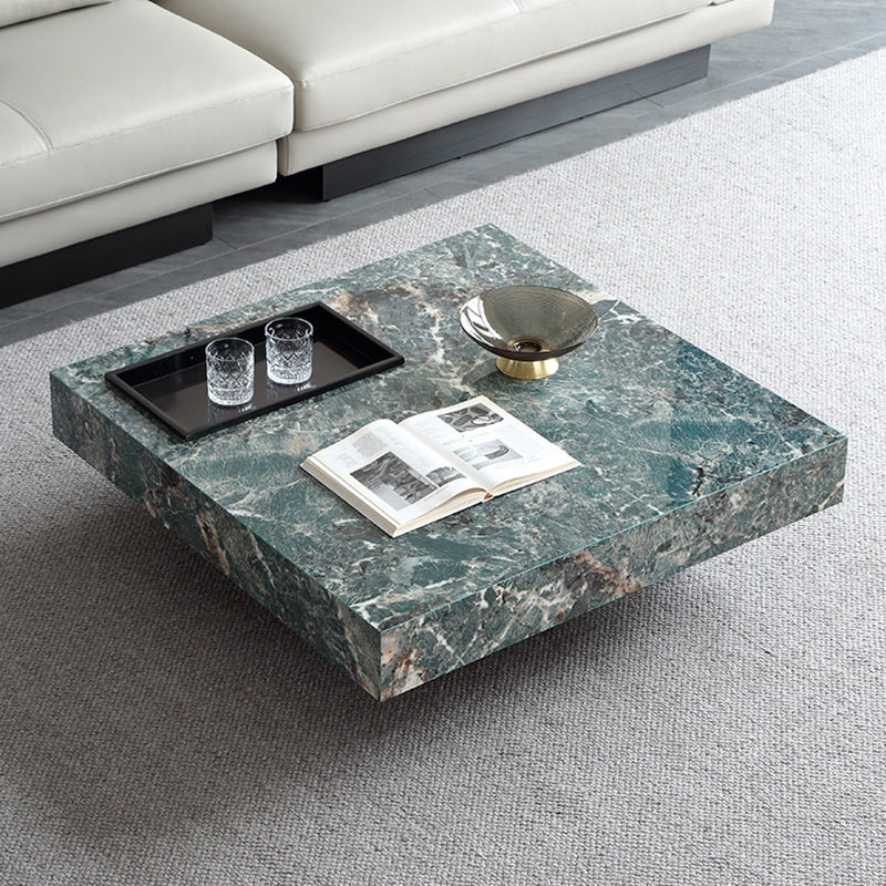 Glam Square Slate Coffee Table Stainless Steel Sled Cocktail Table