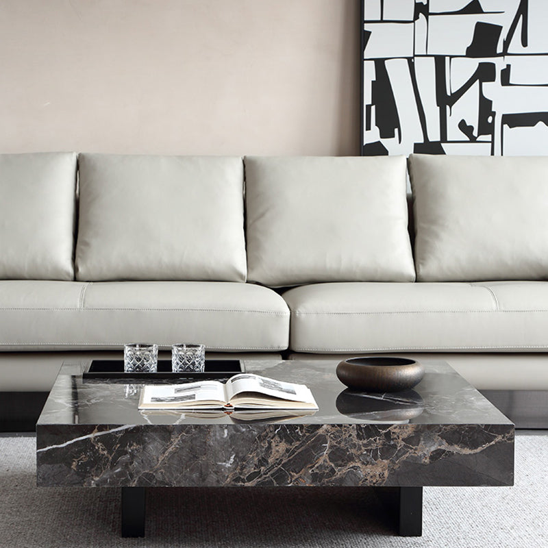 Glam Square Slate Coffee Table Stainless Steel Sled Cocktail Table