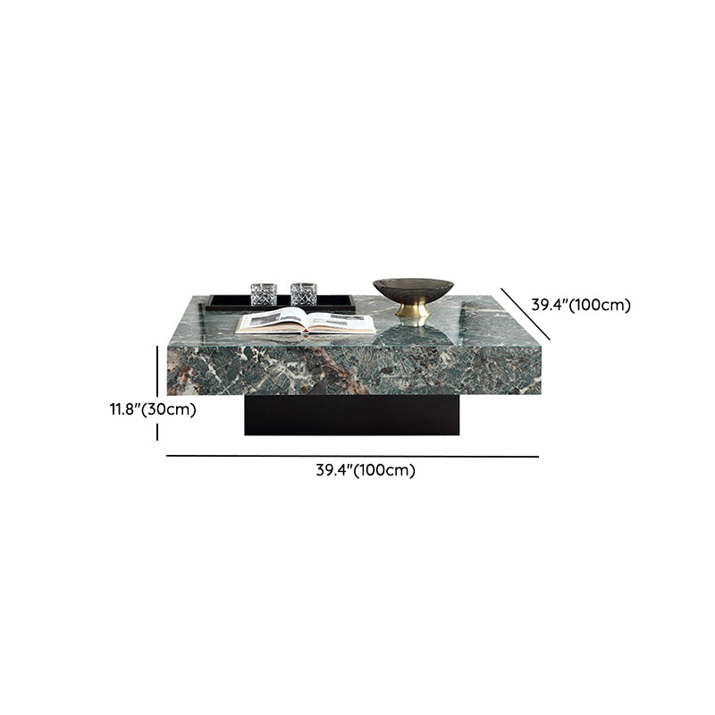 Glam Square Slate Coffee Table Stainless Steel Sled Cocktail Table