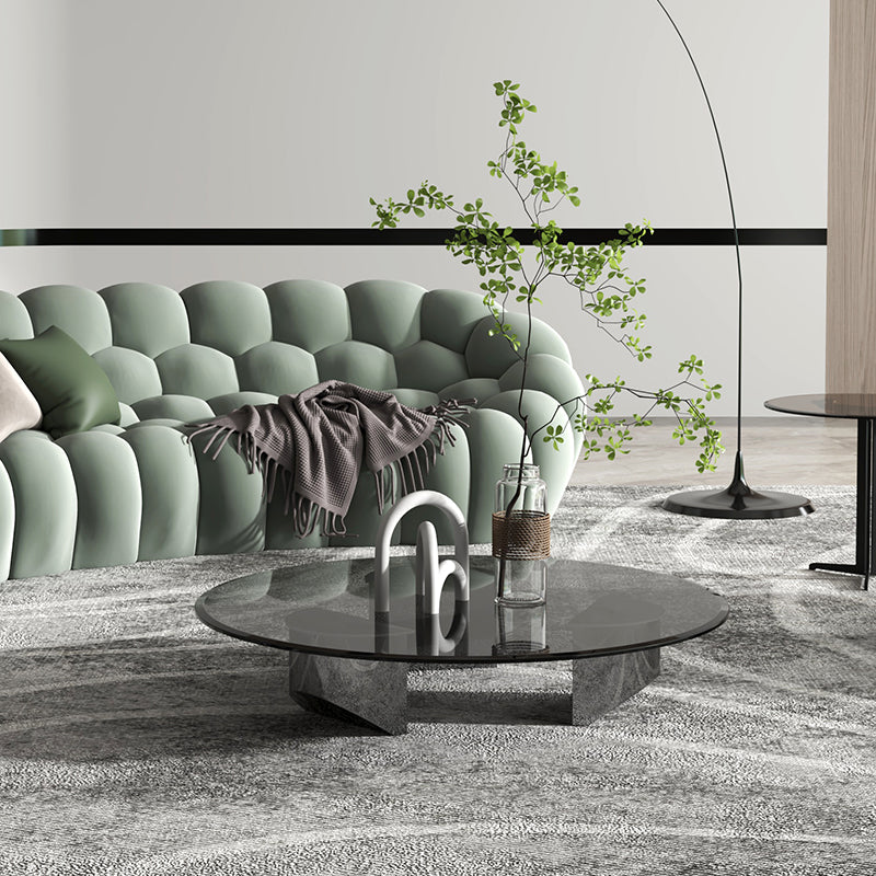 Black Glass Top Coffee Table Modern Round 3 Legs Cocktail Table