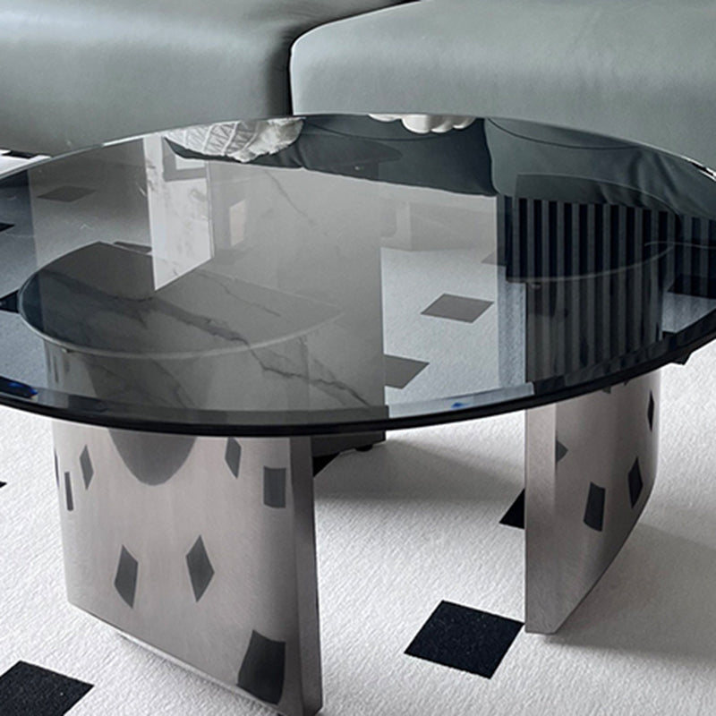 Black Glass Top Coffee Table Modern Round 3 Legs Cocktail Table