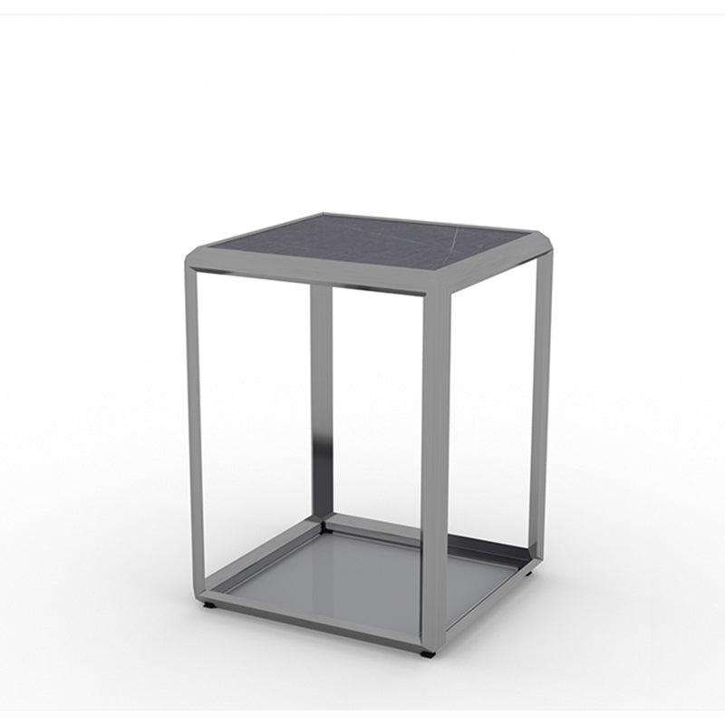 Geometric Slate & Glass Coffee Table Modern Simple Cocktail Table with Floor Shelf