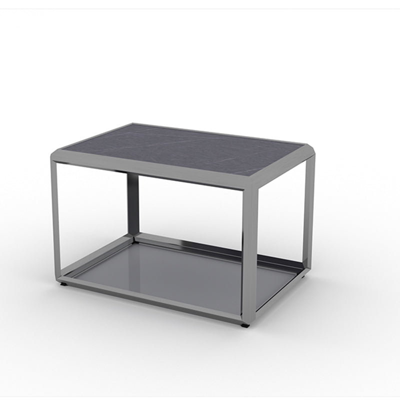Geometric Slate & Glass Coffee Table Modern Simple Cocktail Table with Floor Shelf
