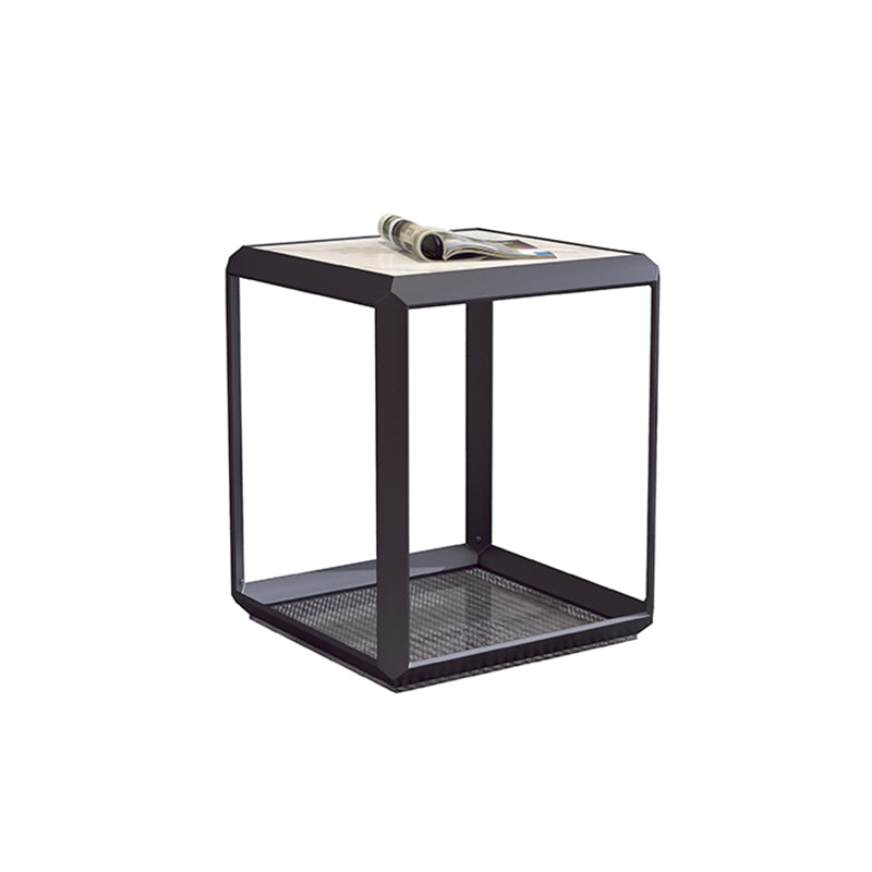 Geometric Slate & Glass Coffee Table Modern Simple Cocktail Table with Floor Shelf