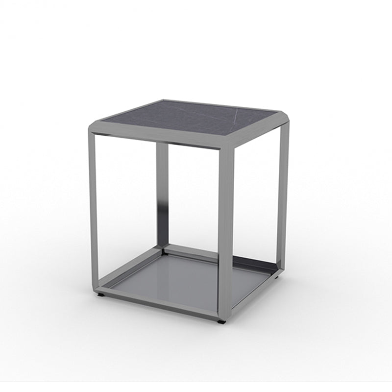 Geometric Slate & Glass Coffee Table Modern Simple Cocktail Table with Floor Shelf