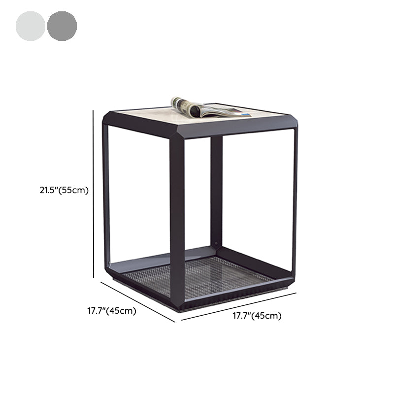 Geometric Slate & Glass Coffee Table Modern Simple Cocktail Table with Floor Shelf