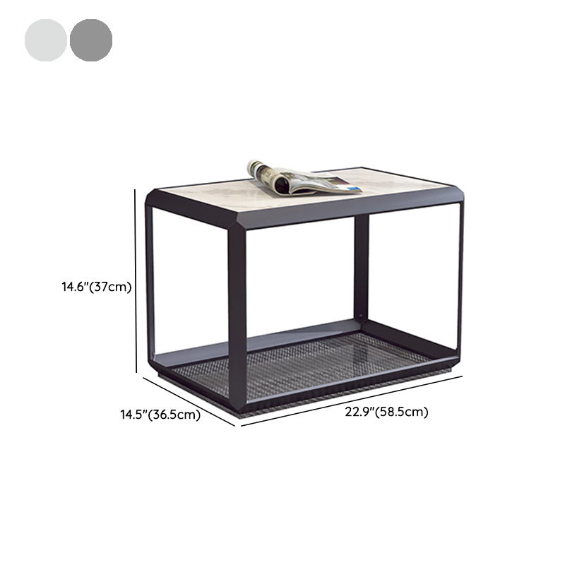 Geometric Slate & Glass Coffee Table Modern Simple Cocktail Table with Floor Shelf
