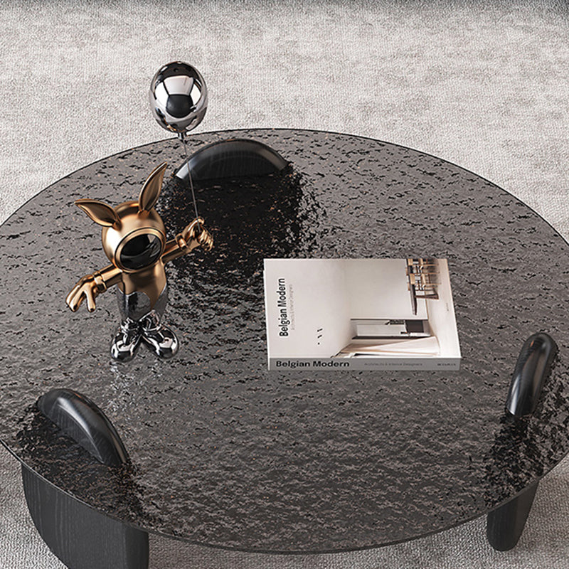 Glass Top Coffee Table Black Modern Round 3 Legs Cocktail Table