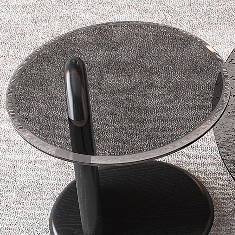 Glass Top Coffee Table Black Modern Round 3 Legs Cocktail Table