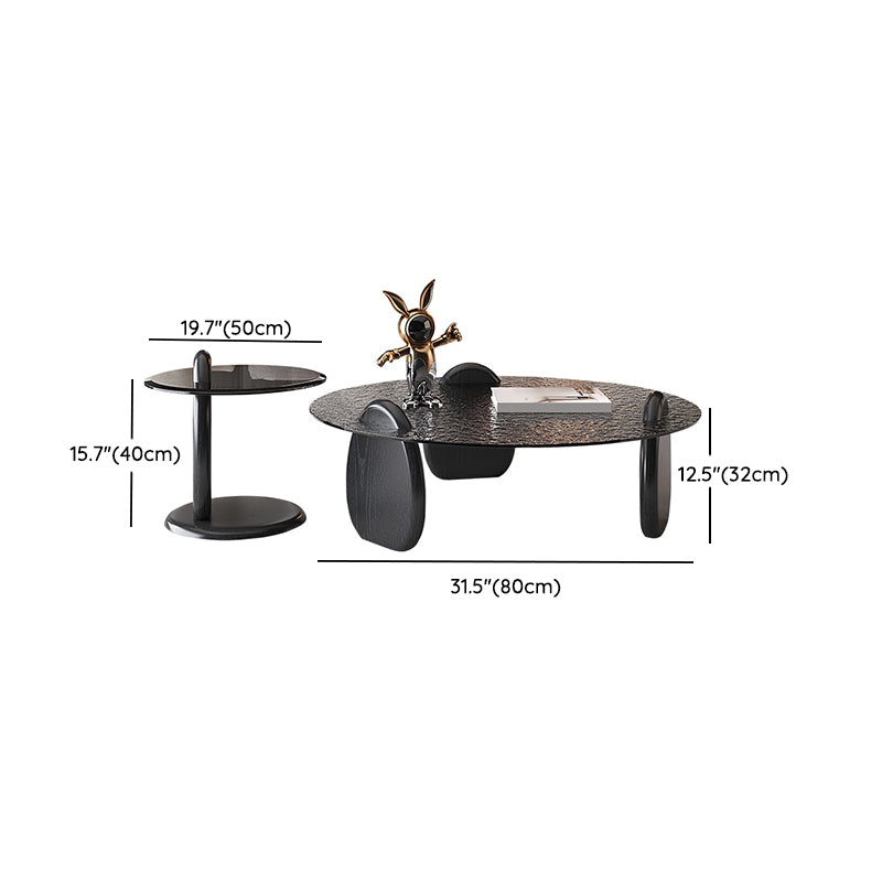 Glass Top Coffee Table Black Modern Round 3 Legs Cocktail Table