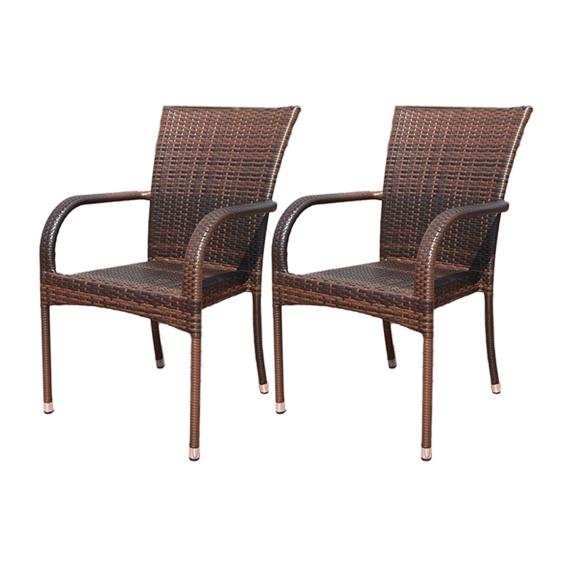 Tropical Rattan Patio Dining Chair with Arm Outdoors Dining Chairs