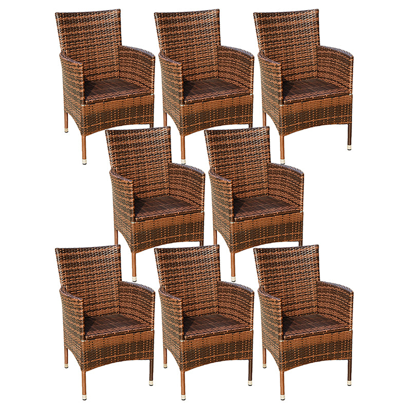 Tropical Rattan Patio Dining Chair with Arm Outdoors Dining Chairs