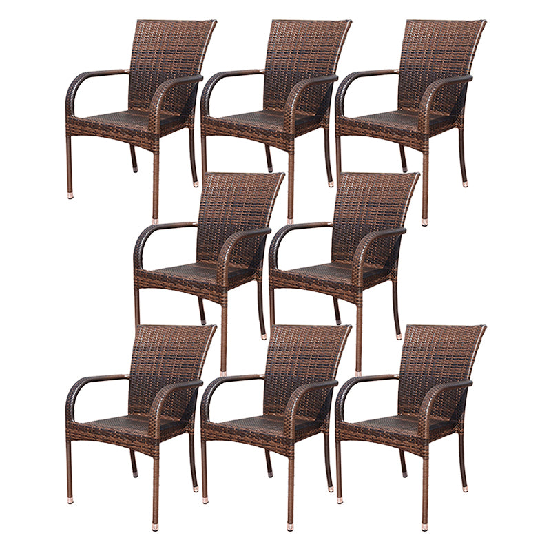 Tropical Rattan Patio Dining Chair with Arm Outdoors Dining Chairs