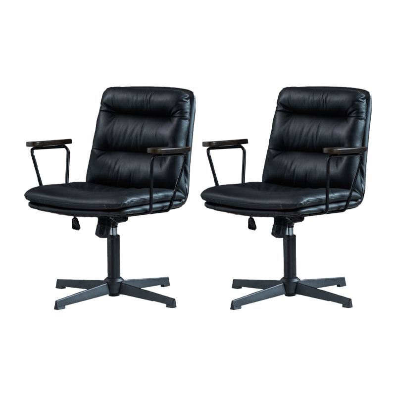Fixed Arms Office Chair Leather No Distressing Ergonomic Desk Chair with Wheels