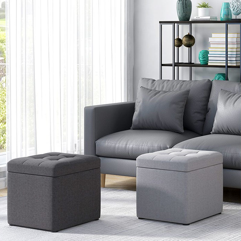 Modern Pouf Ottoman Cotton Upholstered Tufted Solid Color Square Ottoman with Storage