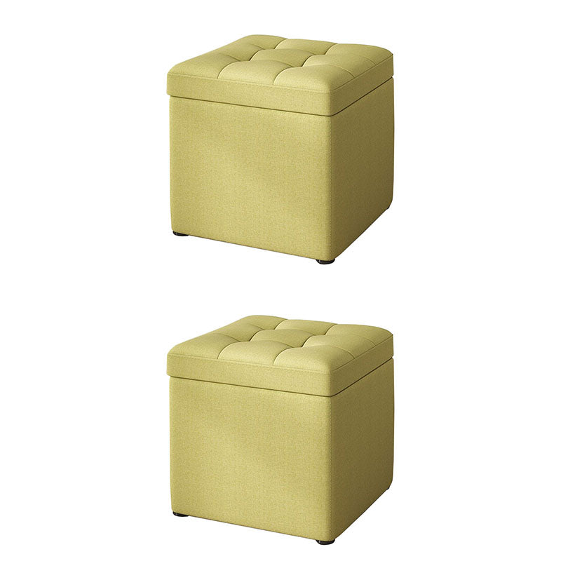 Modern Pouf Ottoman Cotton Upholstered Tufted Solid Color Square Ottoman with Storage