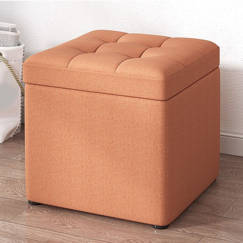 Modern Pouf Ottoman Cotton Upholstered Tufted Solid Color Square Ottoman with Storage