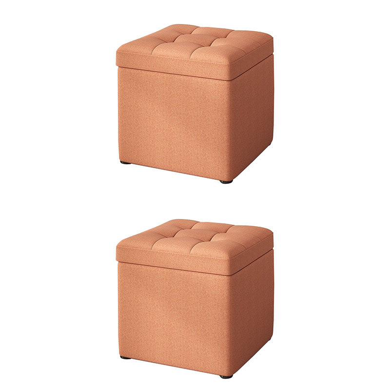 Modern Pouf Ottoman Cotton Upholstered Tufted Solid Color Square Ottoman with Storage