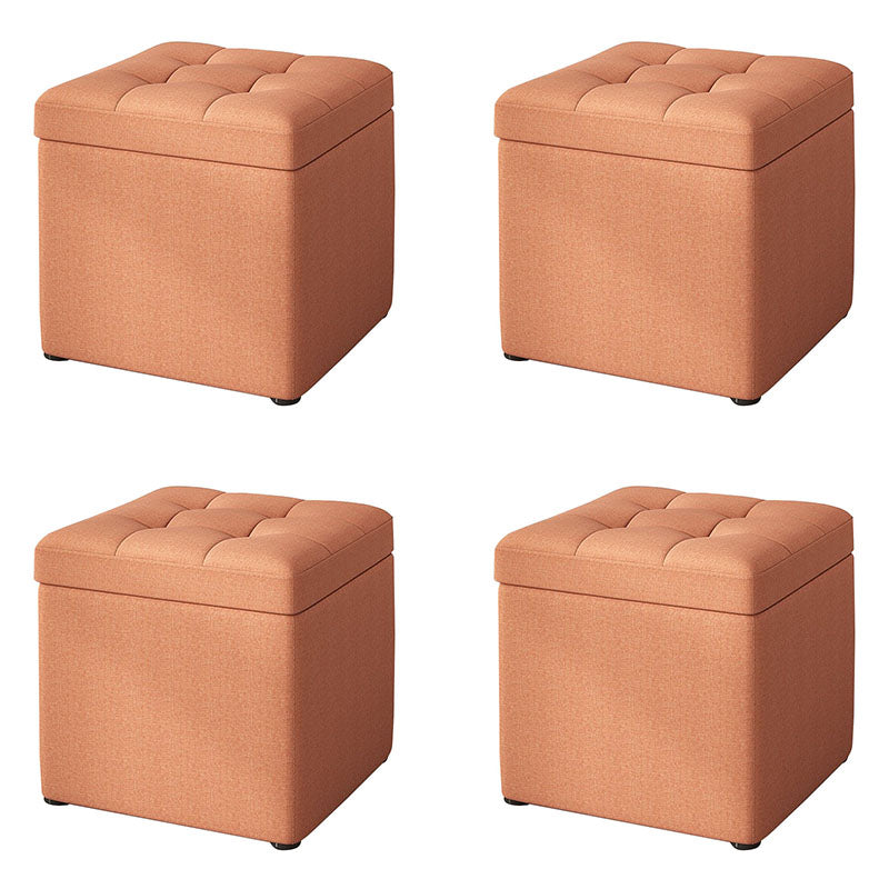 Modern Pouf Ottoman Cotton Upholstered Tufted Solid Color Square Ottoman with Storage