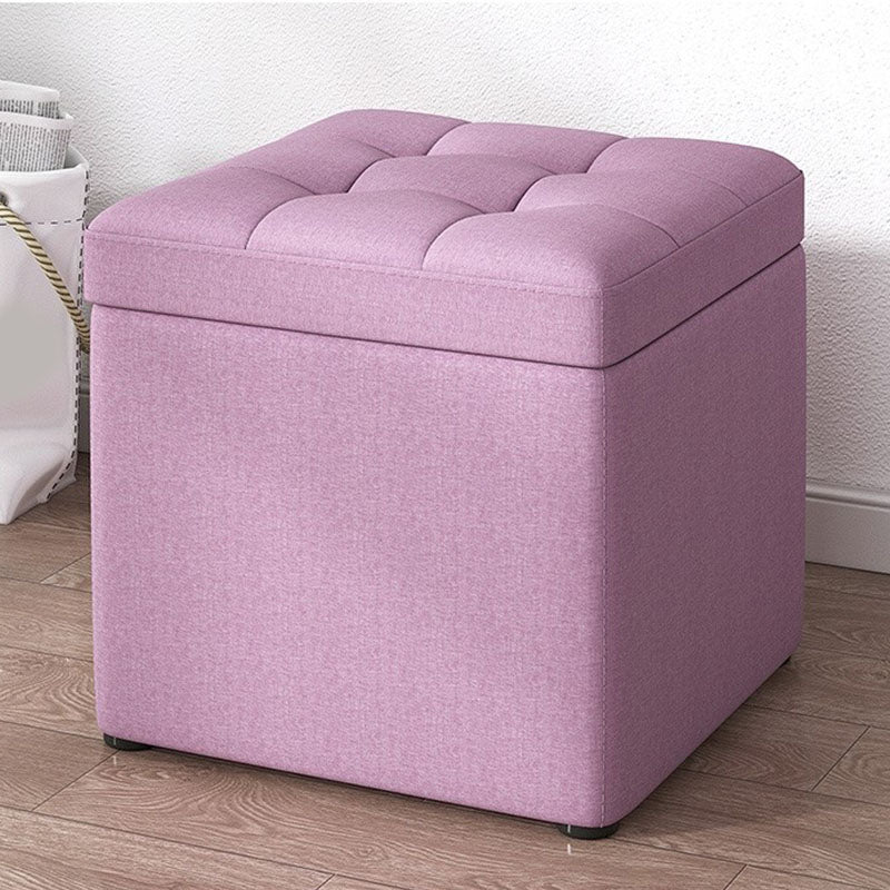 Modern Pouf Ottoman Cotton Upholstered Tufted Solid Color Square Ottoman with Storage