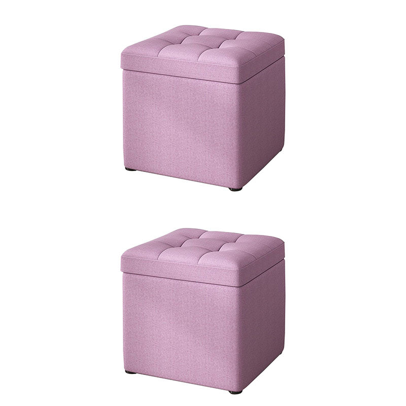 Modern Pouf Ottoman Cotton Upholstered Tufted Solid Color Square Ottoman with Storage