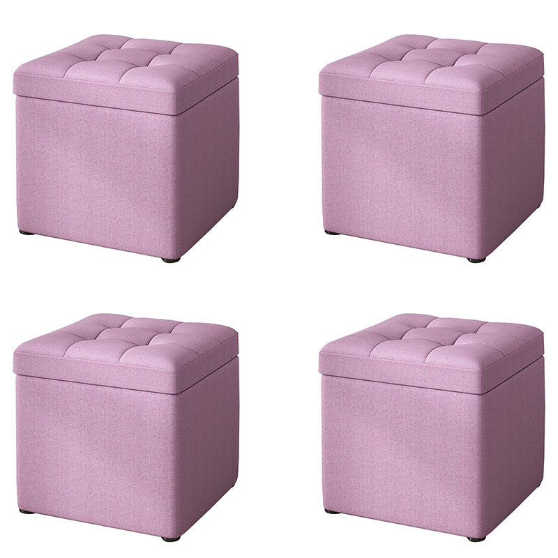 Modern Pouf Ottoman Cotton Upholstered Tufted Solid Color Square Ottoman with Storage