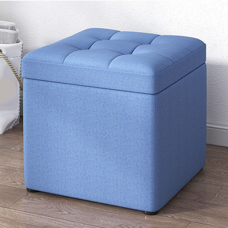 Modern Pouf Ottoman Cotton Upholstered Tufted Solid Color Square Ottoman with Storage