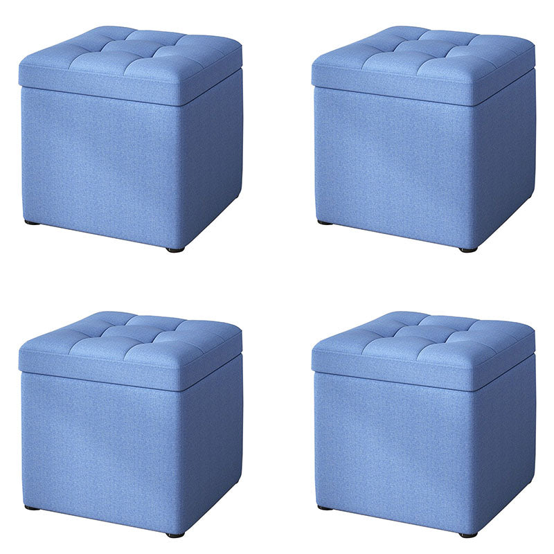 Modern Pouf Ottoman Cotton Upholstered Tufted Solid Color Square Ottoman with Storage