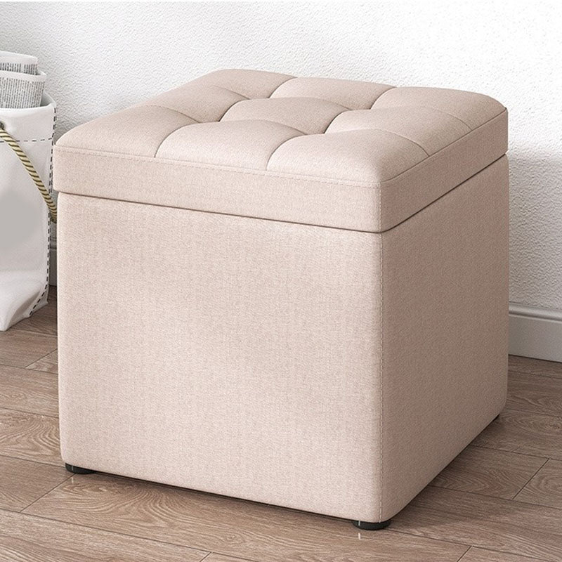 Modern Pouf Ottoman Cotton Upholstered Tufted Solid Color Square Ottoman with Storage