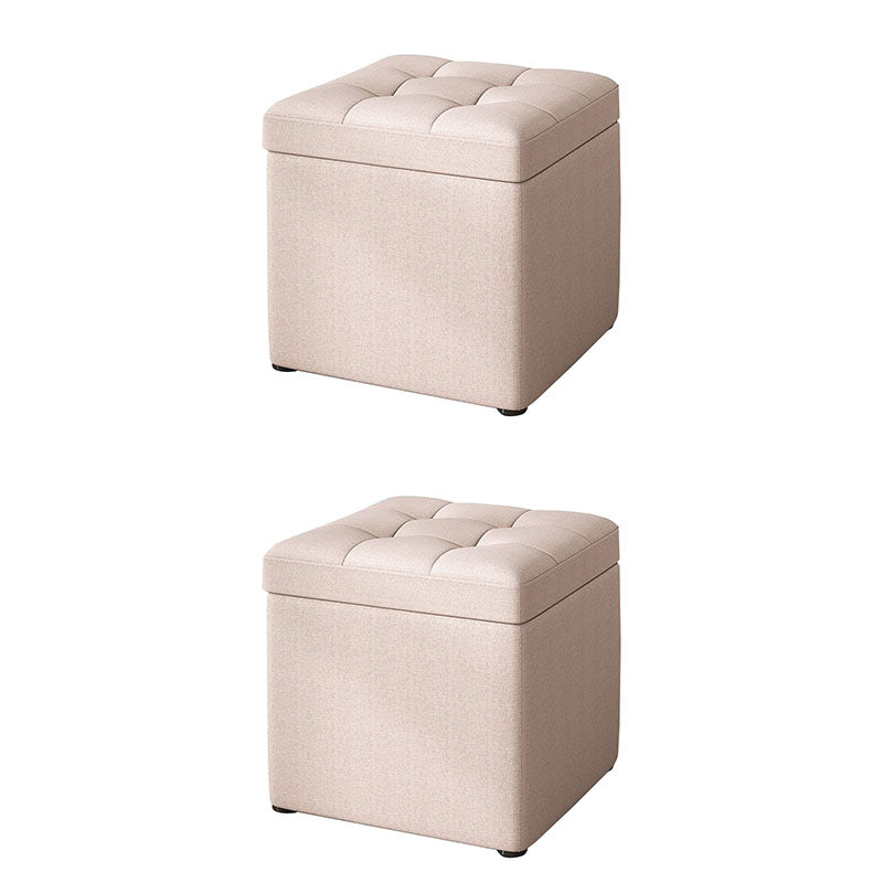 Modern Pouf Ottoman Cotton Upholstered Tufted Solid Color Square Ottoman with Storage