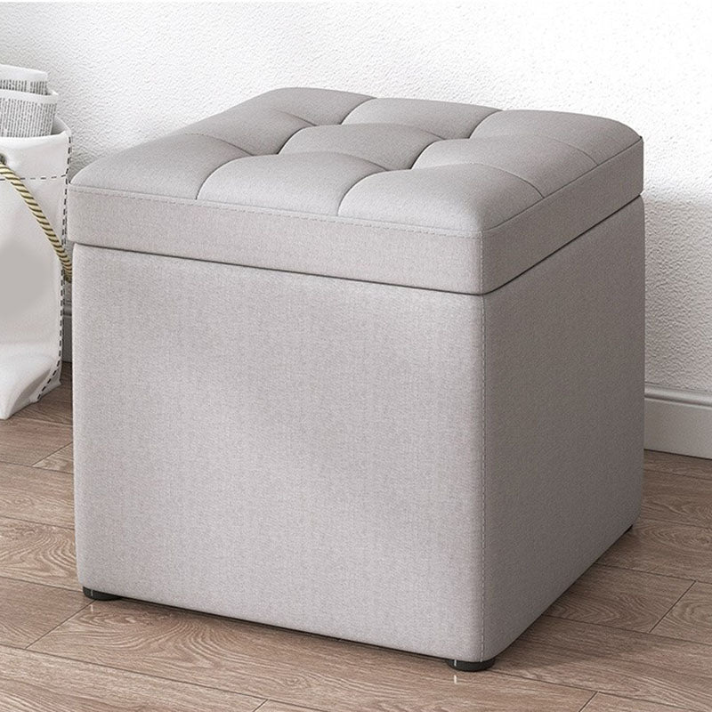 Modern Pouf Ottoman Cotton Upholstered Tufted Solid Color Square Ottoman with Storage