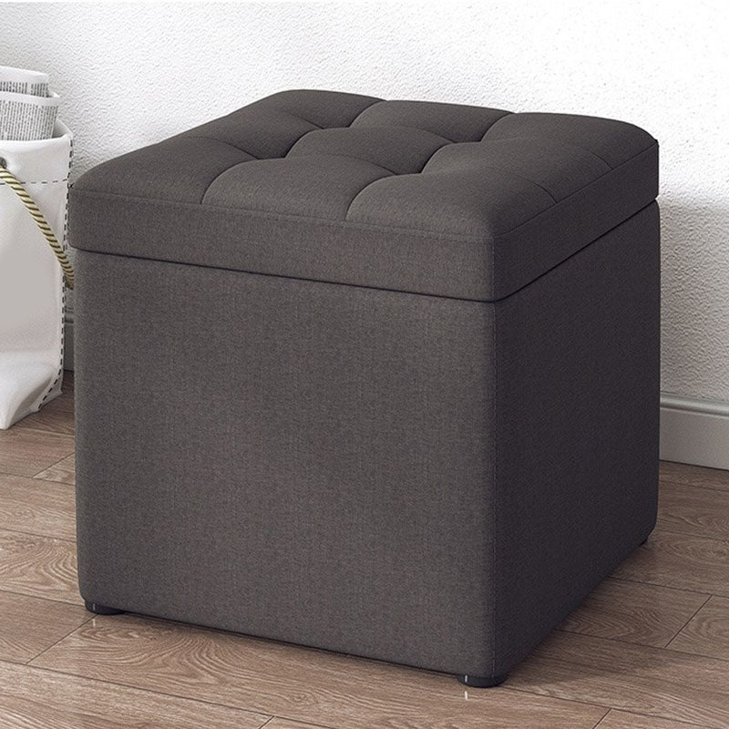 Modern Pouf Ottoman Cotton Upholstered Tufted Solid Color Square Ottoman with Storage