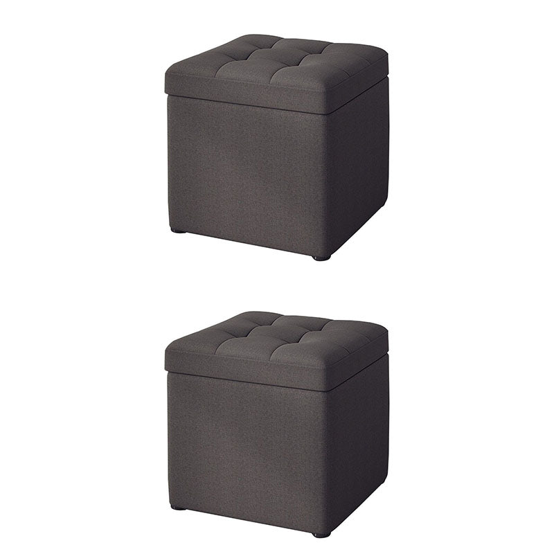Modern Pouf Ottoman Cotton Upholstered Tufted Solid Color Square Ottoman with Storage