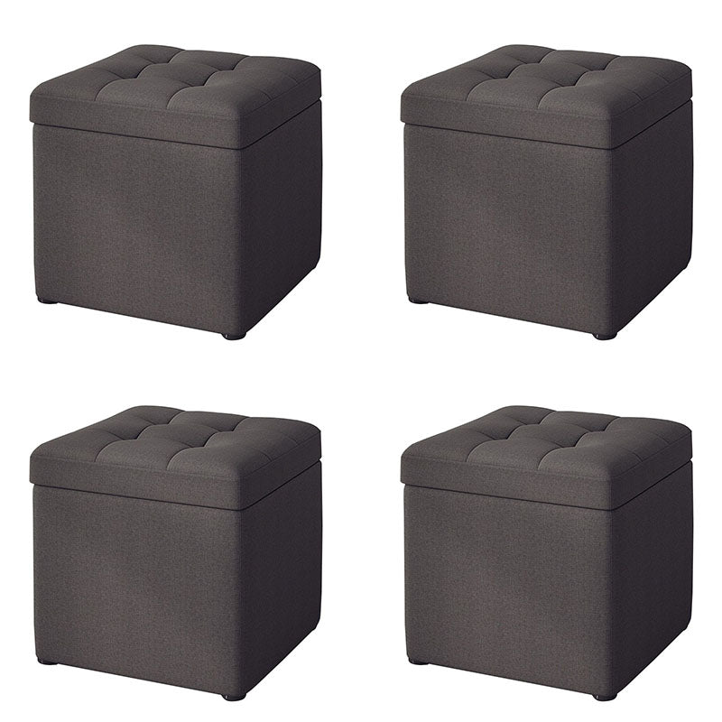 Modern Pouf Ottoman Cotton Upholstered Tufted Solid Color Square Ottoman with Storage
