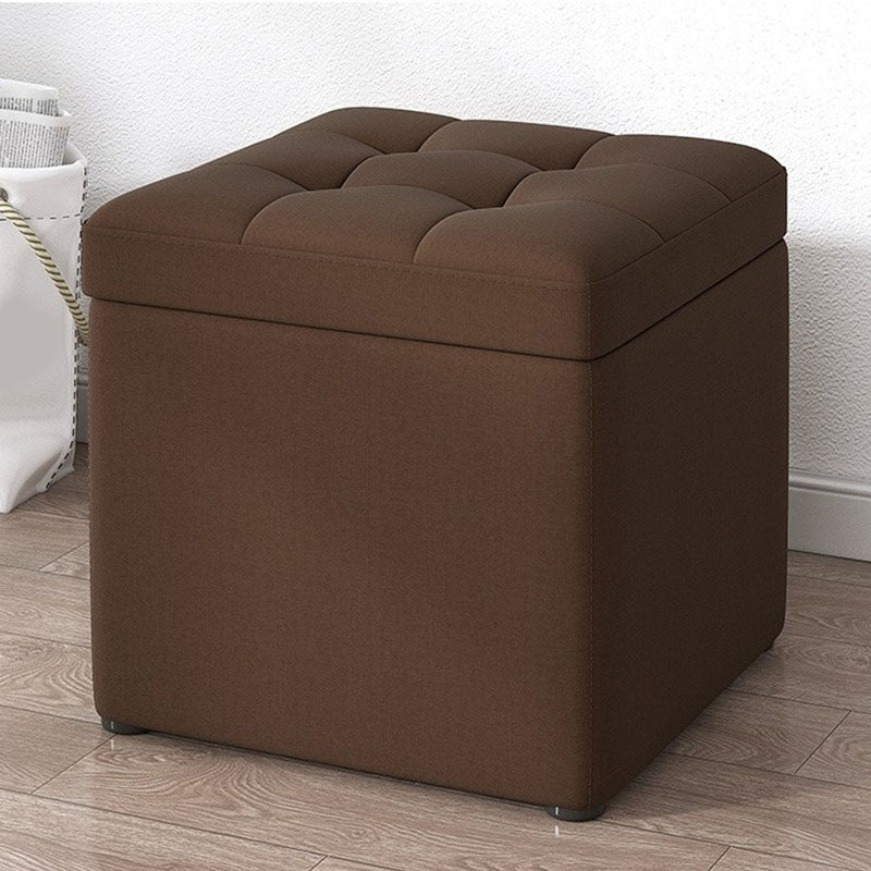 Modern Pouf Ottoman Cotton Upholstered Tufted Solid Color Square Ottoman with Storage