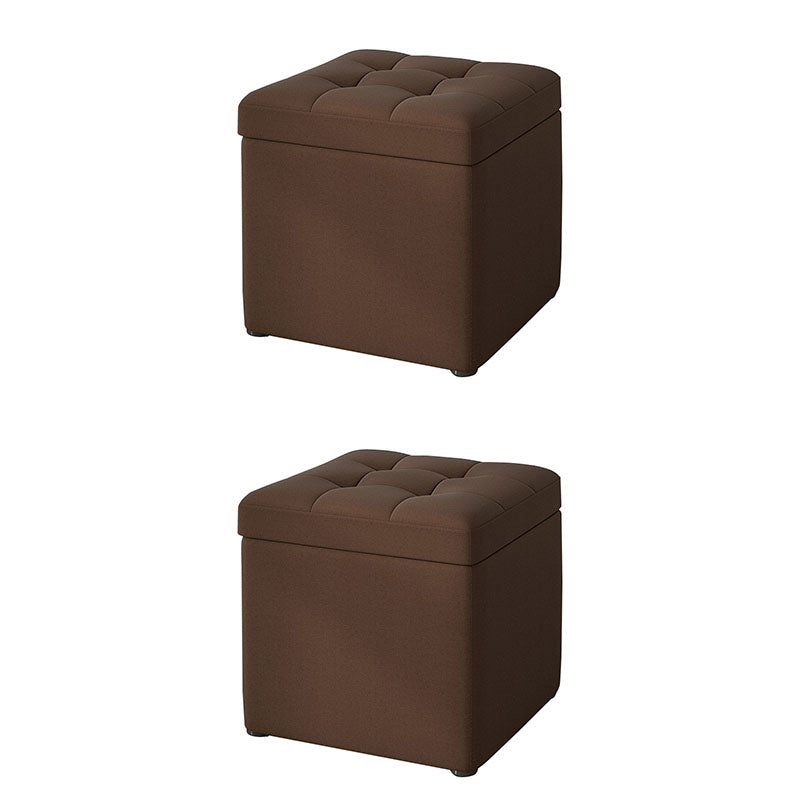 Modern Pouf Ottoman Cotton Upholstered Tufted Solid Color Square Ottoman with Storage