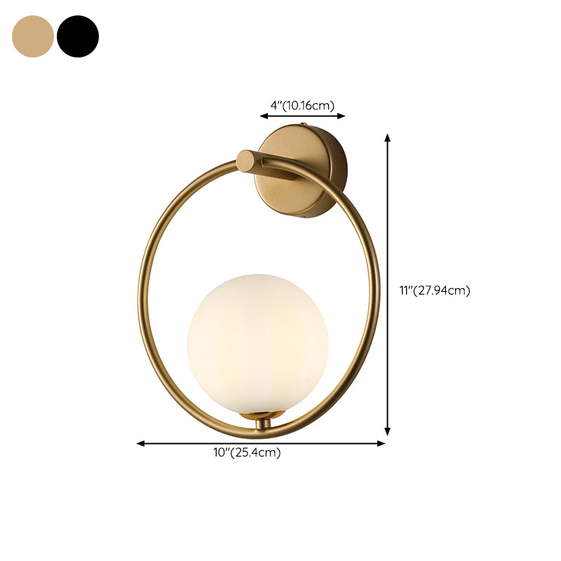 Modern Metal Wall Sconce Ball Shape Wall Light with Glass Shade for Bedroom in White