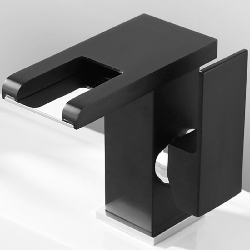 Contemporary Square Vessel Faucet Waterfall Spout with LED Three-Color Light