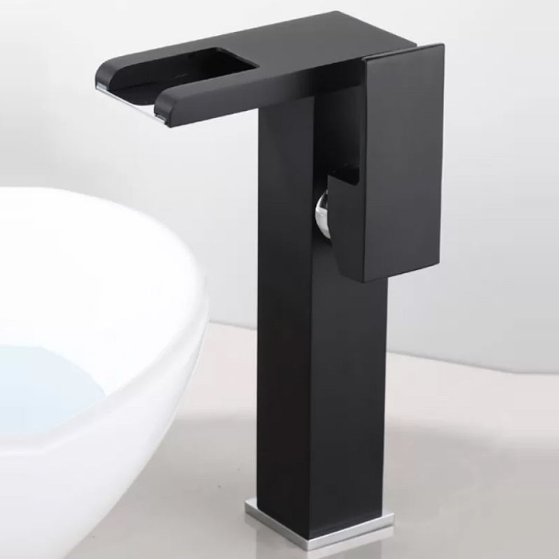 Contemporary Square Vessel Faucet Waterfall Spout with LED Three-Color Light