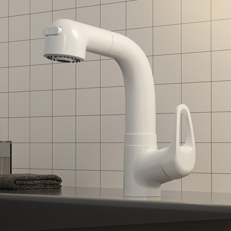 Vessel Sink Bathroom Faucet Single-Handle High-Arc White Circular with Pull Out Sprayer