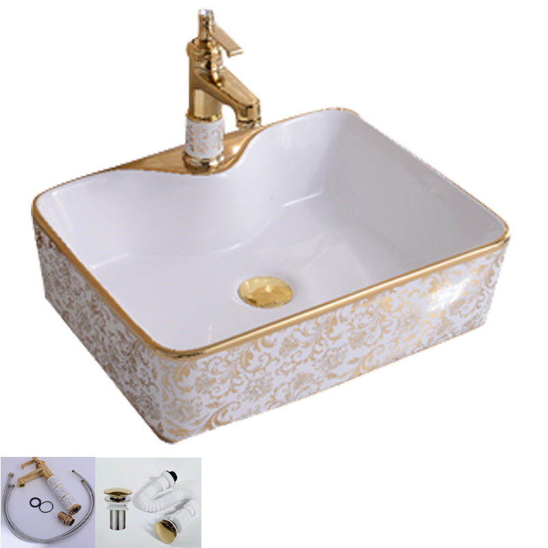 Traditional Vessel Bathroom Sink Oval Porcelain with Overflow Vessel