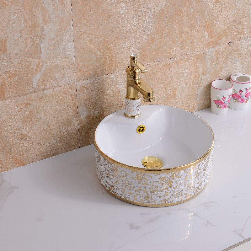 Traditional Vessel Bathroom Sink Oval Porcelain with Overflow Vessel