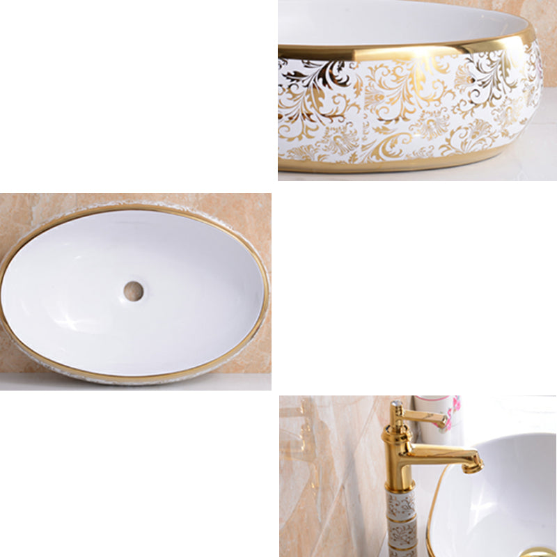 Traditional Vessel Bathroom Sink Oval Porcelain with Overflow Vessel