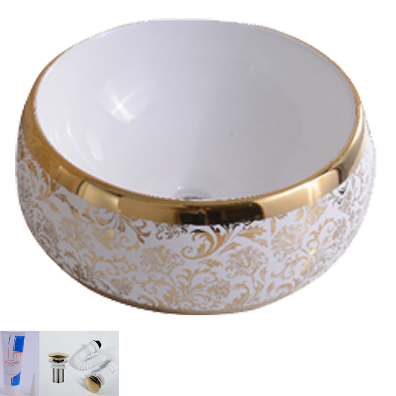 Traditional Vessel Bathroom Sink Oval Porcelain with Overflow Vessel