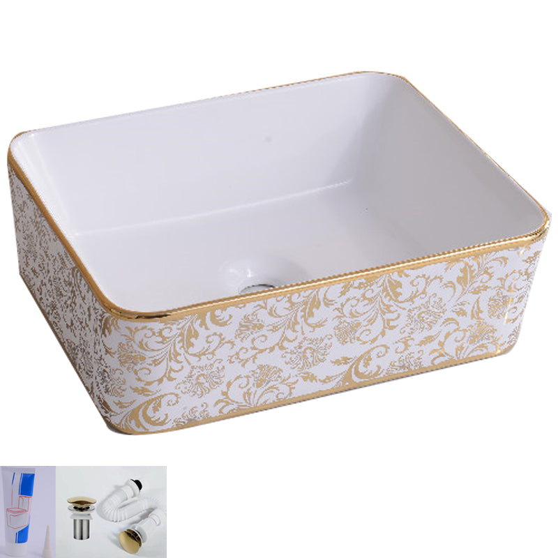 Traditional Vessel Bathroom Sink Oval Porcelain with Overflow Vessel