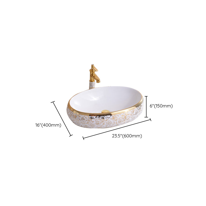 Traditional Vessel Bathroom Sink Oval Porcelain with Overflow Vessel